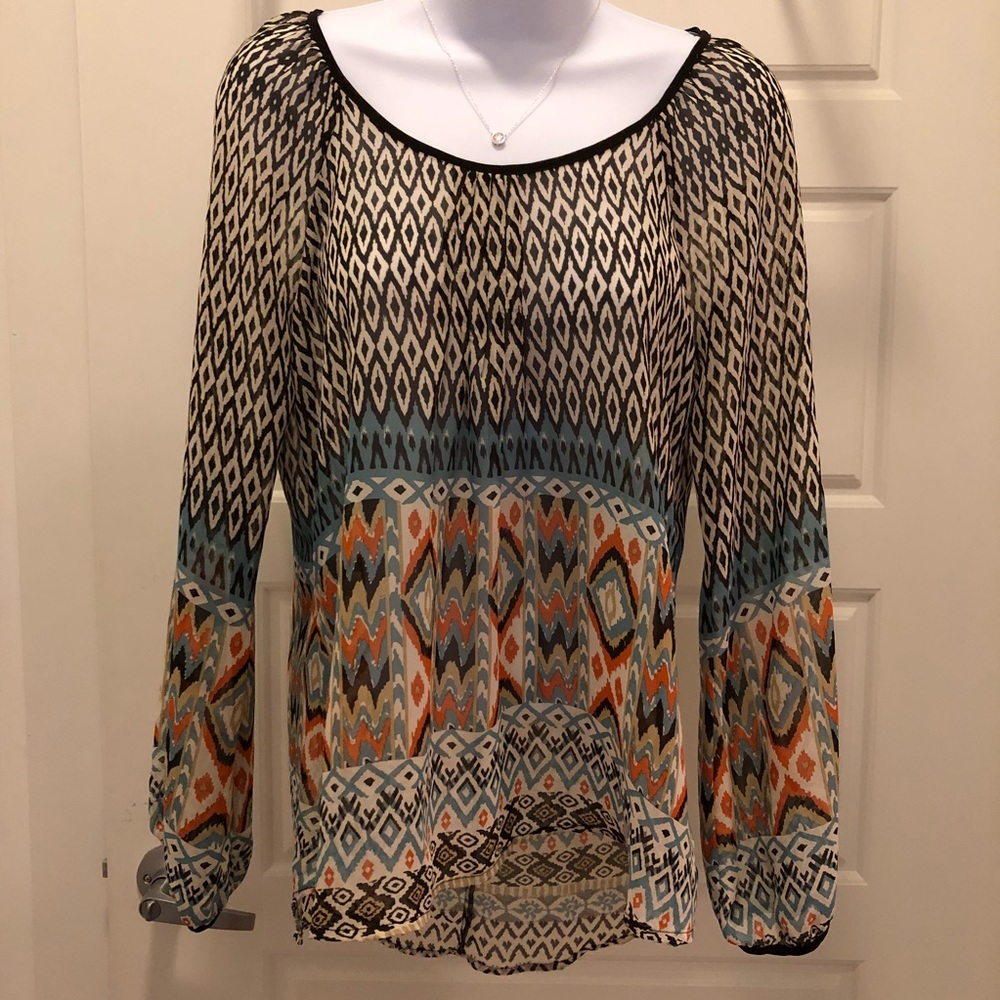 TRIBAL PATTERN SHEER BLOUSE